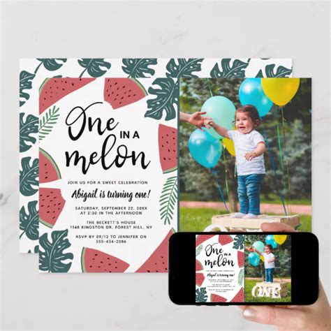 One In A Melon 1st Birthday Photo Invitation Zazzle