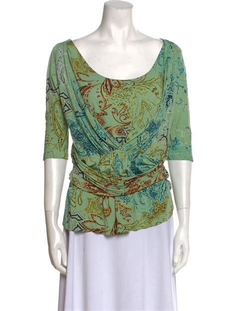 Etro Paisley Print Scoop Neck Blouse Green Tops Clothing Etr