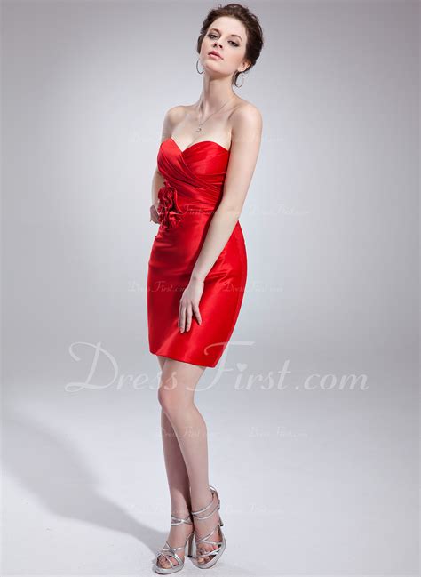 Sheath Column Sweetheart Short Mini Satin Cocktail Dress With Ruffle