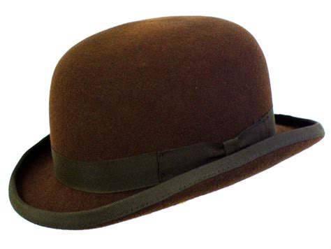 Wool Hand Made Quality Round Top Hard Bowler Hat In Brown With Satin