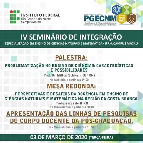 IV Seminário de Integração do curso de Pós Graduação em Ensino de