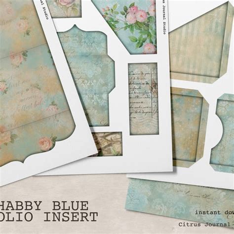 Shabby Blue Junk Journal Kit Trifold Folio Journal Insert Etsy