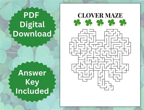 Clover Maze Printable Nature Maze Puzzle St Patricks Day Game Maze Etsy