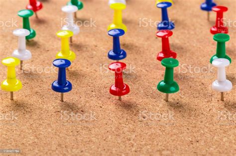 Pin Board Texture For Background And Colorful Pins Stock Photo