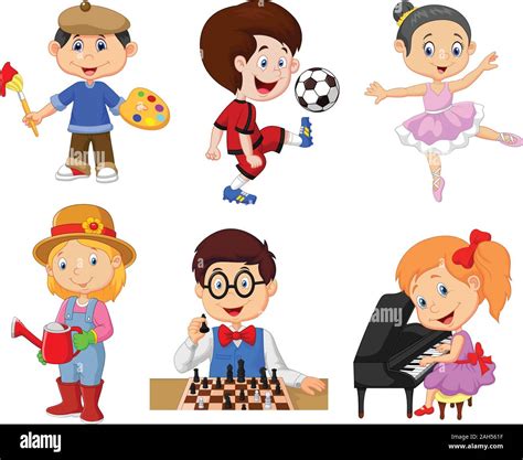 Cartoon Kids With Different Hobbies On A White Background Stock Vector