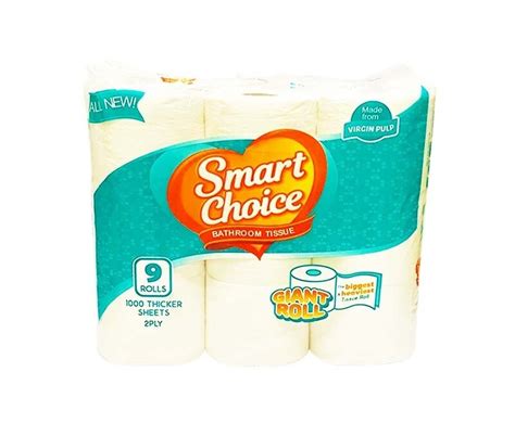 Smart Choice Bathroom Tissue 2 Ply 1000 Sheets 9 Giant Rolls