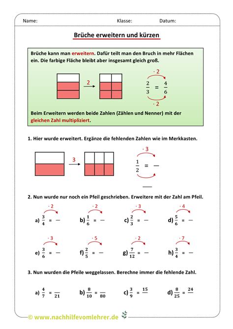 Brüche erweitern und kürzen Kostenloses Arbeitsblatt Bruchrechnung