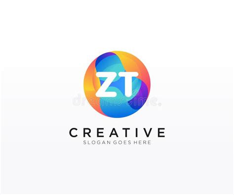 ZT Initial Logo With Colorful Circle Template Vector Stock Vector