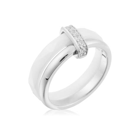 Bague céramique blanche argent et oxydes de zirconium VENUS