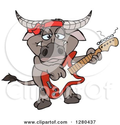 Clipart of a Happy Buffalo Playing an Electric Guitar - Royalty Free Vector Illustration by ...