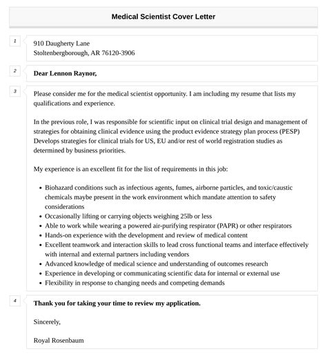 Medical Scientist Cover Letter Velvet Jobs