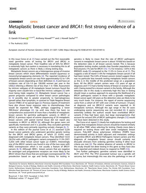 Pdf Metaplastic Breast Cancer And Brca1 First Strong Evidence Of A Link