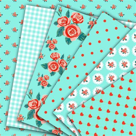 Mint Green Digital Paper Mint And Red Elegance Etsy