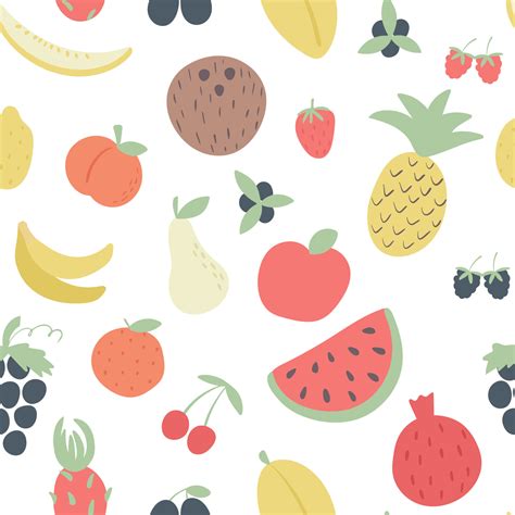 Summer Fruit Seamless Pattern Vector Background Exotic Tropical Fruits