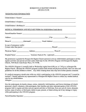 Awana Club Registration Information Fill And Sign Printable