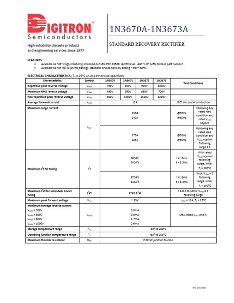 1N3671 RECTIFIER Datasheet Distributor Stock And Best Price Digitron