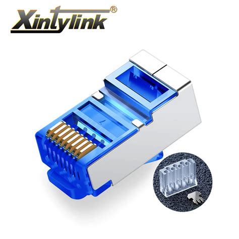 Xintylink Blue Rj45 Connector Cat6 Rg Rj 45 Ethernet Cable Plug 8p8c Cat 6 Rg45 Shielded Network