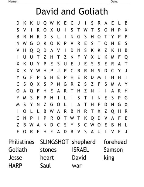 Free Printable David And Goliath Word Search