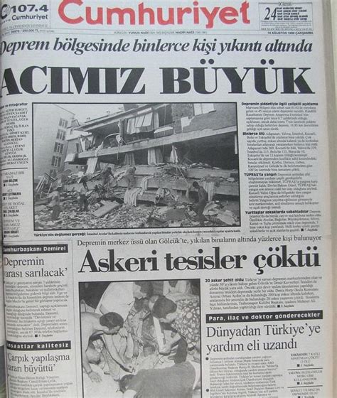 Akit ten Cumhuriyet e 17 Ağustos 1999 Depreminin Ardından Atılan Gazete