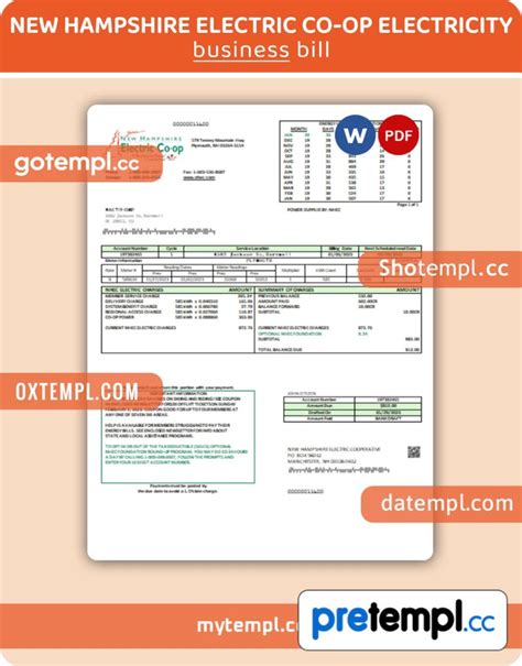 New Hampshire Electric Co Op Electricity Business Utility Bill Word