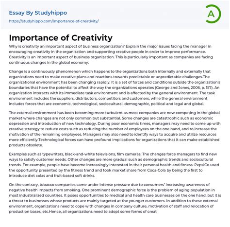 Importance Of Creativity Essay Example Studyhippo