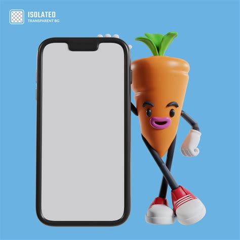 Premium Psd Cartoon Carrot Character Standing Next To Big Phone With