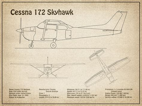 Cessna Skyhawk Airplane Blueprint Drawing Plans Sd Digital Art By