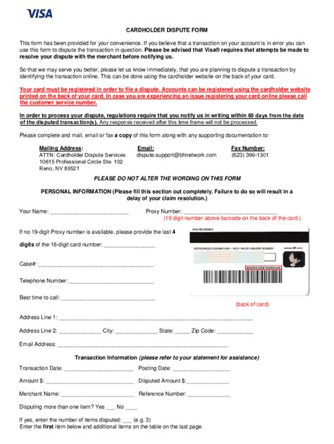 Fillable Online Cardholder Dispute Form Fill And Sign Printable Template Fax Email Print