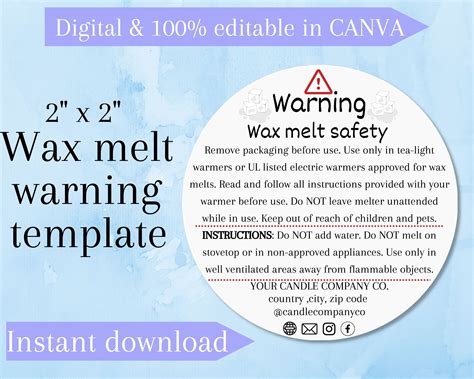 Editable Wax Melt Warning Label Template Wax Melt Safety Circle Label