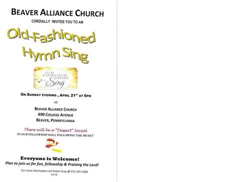 OLD-FASHIONED HYMN SING | 490 College Ave, Beaver, PA | April 21, 2024