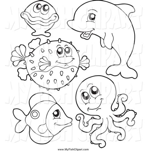 Sea Life Clip Art Black And White Sketch Coloring Page