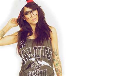 Long Hair Brunette Model Tattoo Glasses Simple Background Alie