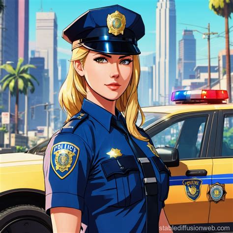 A Beautiful Blonde Female Police Officer In Uniform In A Grand Theft