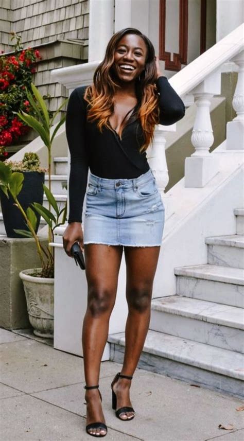 Best Summer Outfit Ideas For Black Women Denim Skirt Outfits Denim