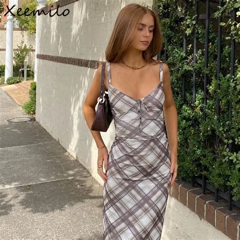 Xeemilo Maxivestido Vintage Con Estampado A Cuadros Para Mujer Vestido