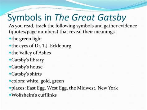 Great Gatsby Symbols Chart