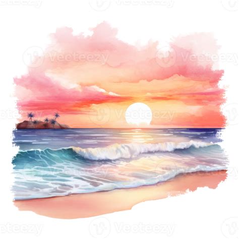 Sunset Summer Illustration Watercolor Style 46785605 Png