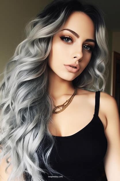 Premium AI Image | Silver ombre hair with a black top