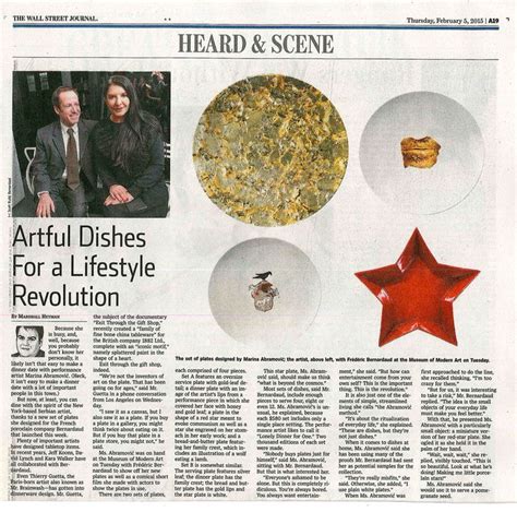 Wall Street Journal February 6th 2015 Artful Dishes For A