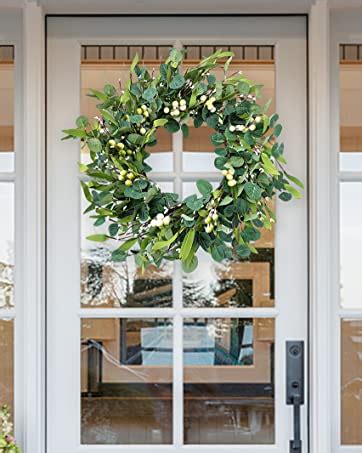 Weldomcor Green Eucalyptus Wreath For Front Door 20 Inch Artificial