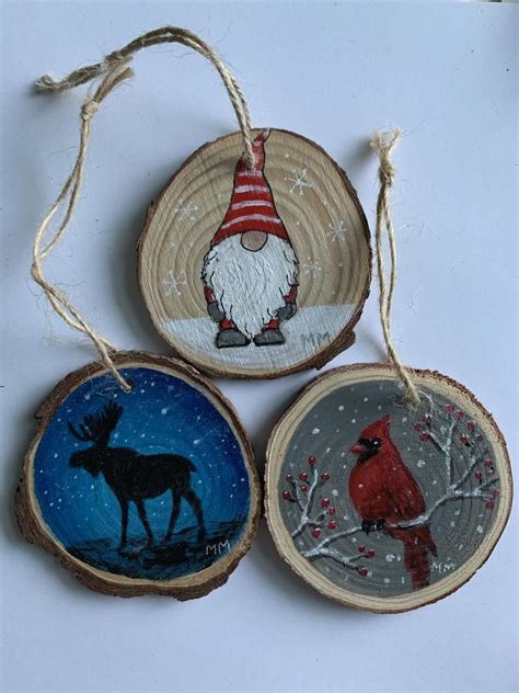 Hand Painted Wood Slice Christmas Ornament Wood Christmas Ornaments