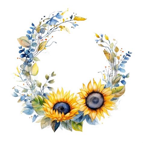 There Is A Watercolor Painting Of A Wreath Of Sunflowers Generative Ai