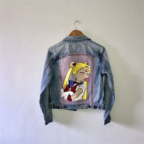 Sailor Moon Denim Jacket Painted Anime Color Jeans Art Paint Hand