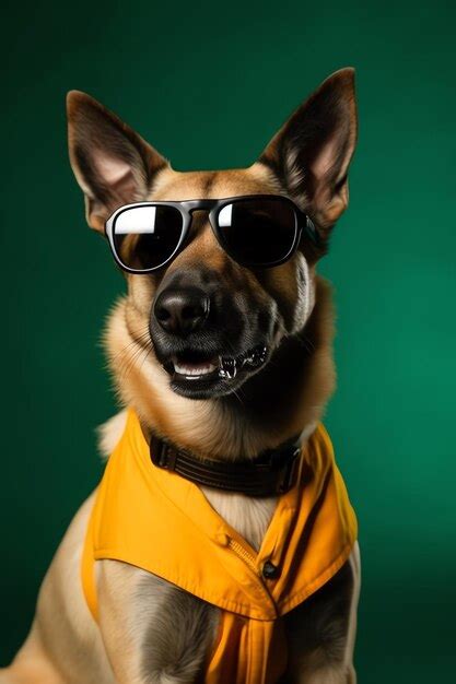 Un Perro Divertido Vestido Con Gafas De Sol En El Fondo Amarillo O