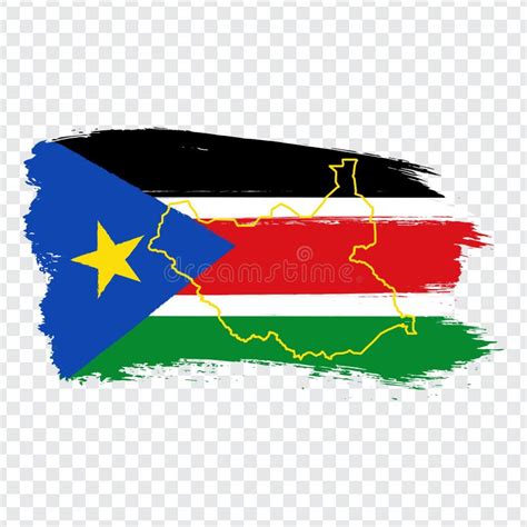 Flag Republic Of South Sudan From Brush Strokes And Blank Map Of South