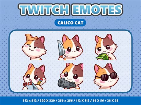 Calico Cat Kawaii Emotes Pack 3 Twitch Discord Youtube Etsy