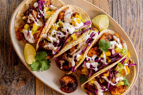 Blackened Shrimp Tacos With Avocado Mango Salsa Texas Recipe Workbook