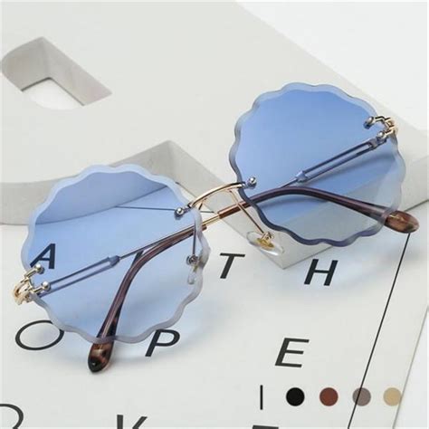 Womens Flowers Frameless Sunglasses Personalized Plum Shaped Glasses