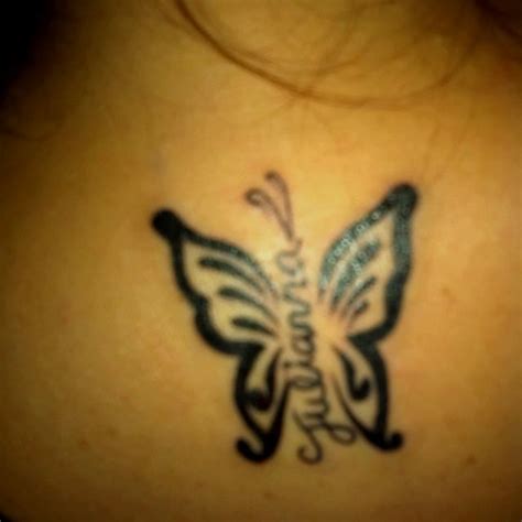 Butterfly name tattoo, Butterfly tattoo, Butterfly tattoo on shoulder