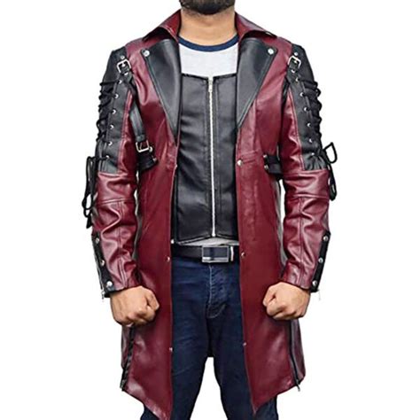 Steampunk Gothic Matrix Pu Leather Maroon Black Trench Coat